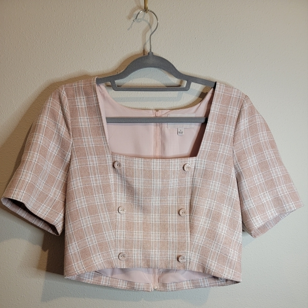 Adelyn Rae‎ Pink Plaid Double Breasted crop top size Large - Picture 4 of 10